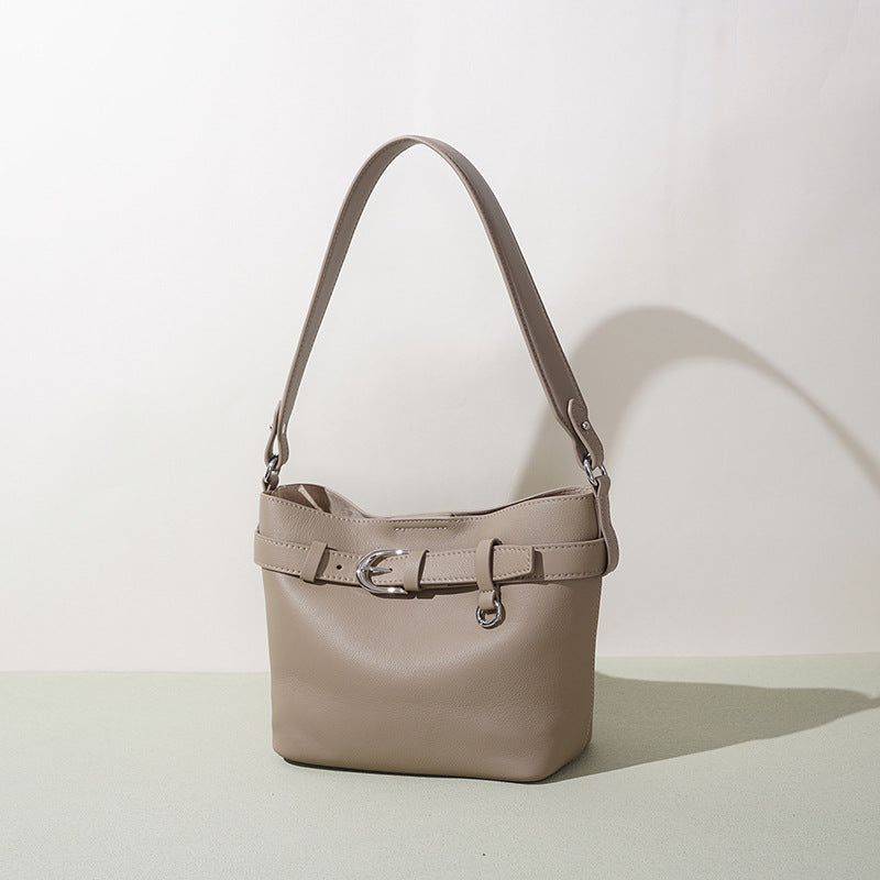 Full-Grain Leather Top-Handle Bucket Bag