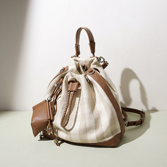 Checkered Linen Mini Backpack