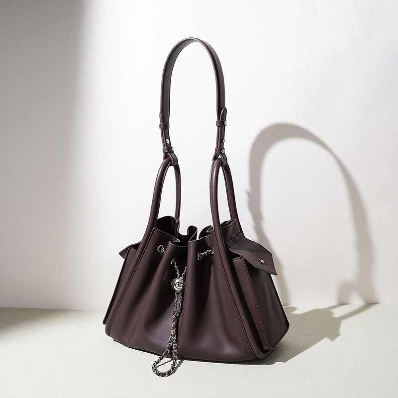 Leather Chain Drawstring Bucket Bag