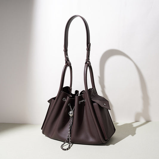 Leather Chain Drawstring Bucket Bag
