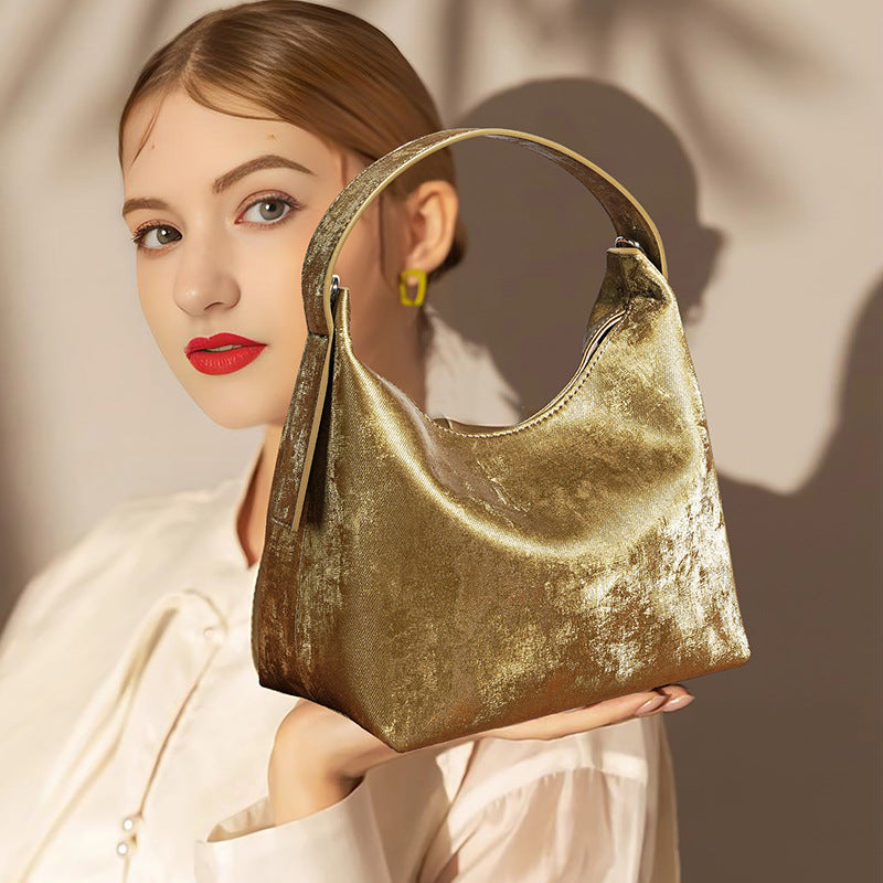 Silver Cowhide Dumpling Crossbody