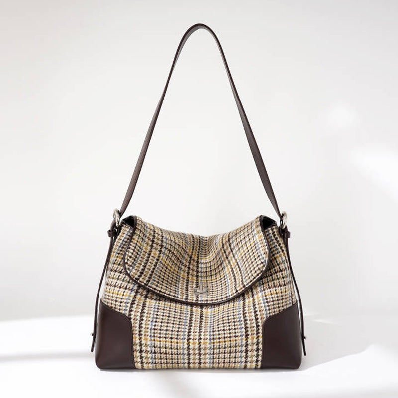 Houndstooth Wool and Leather Tote