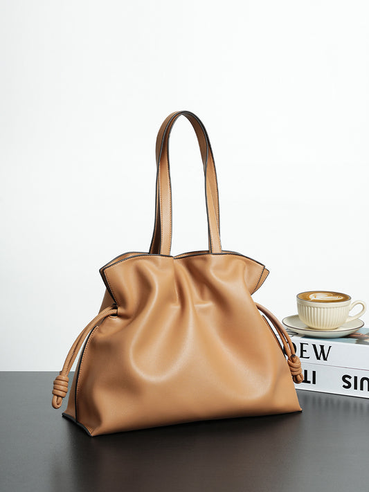 Cloud-pleated leather drawstring tote