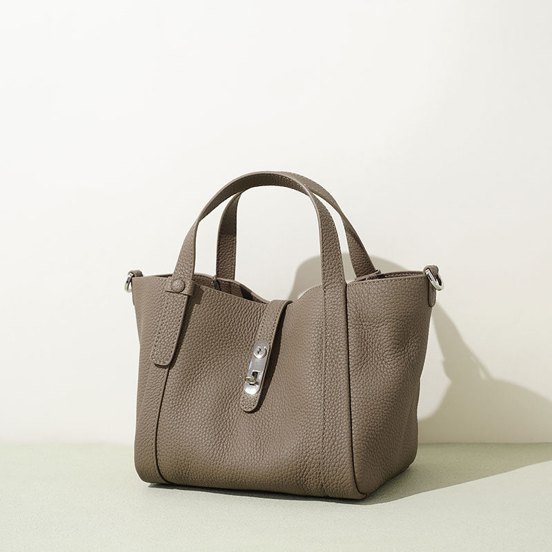 Top-Grain Leather Basket Top-Handle Bag