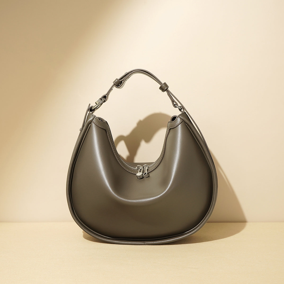 Leather Crescent Hobo Shoulder Bag