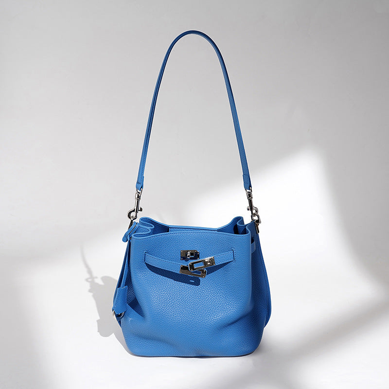 Pebbled Leather Bucket Shoulder Bag
