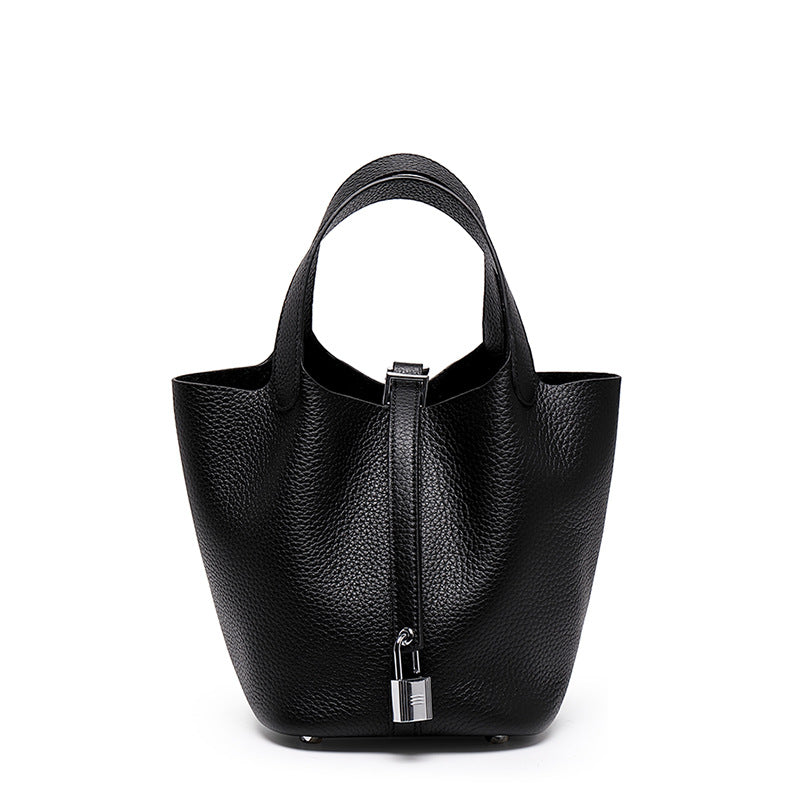 Mini leather basket bucket bag — detail view