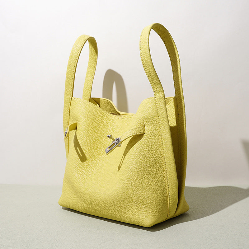 Soft Pebbled Leather Basket Bucket Bag