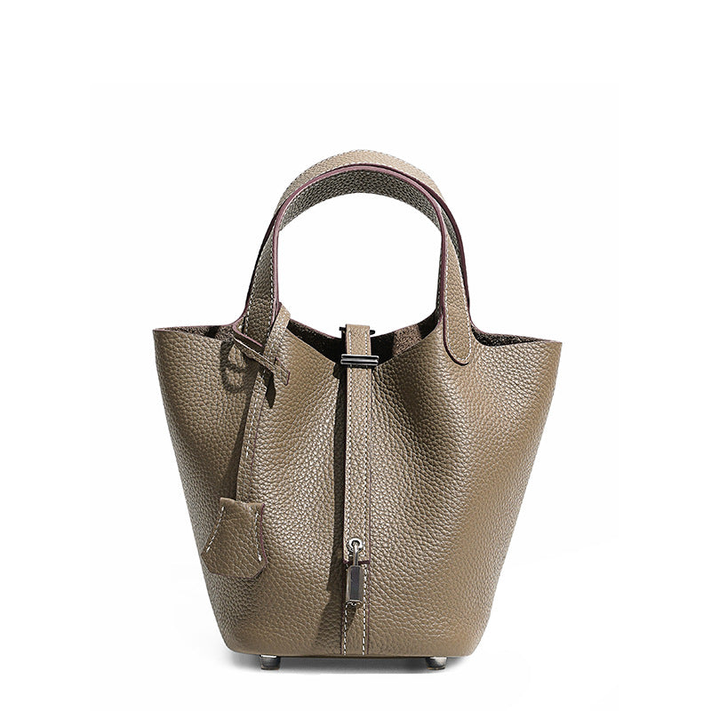 Mini leather basket bucket bag — detail view