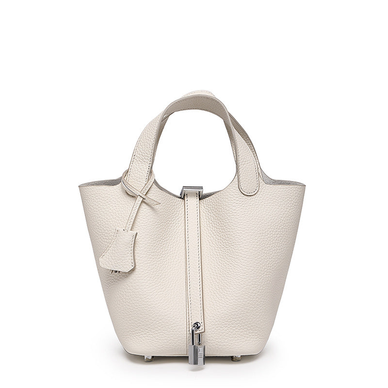 Mini leather basket bucket bag — detail view