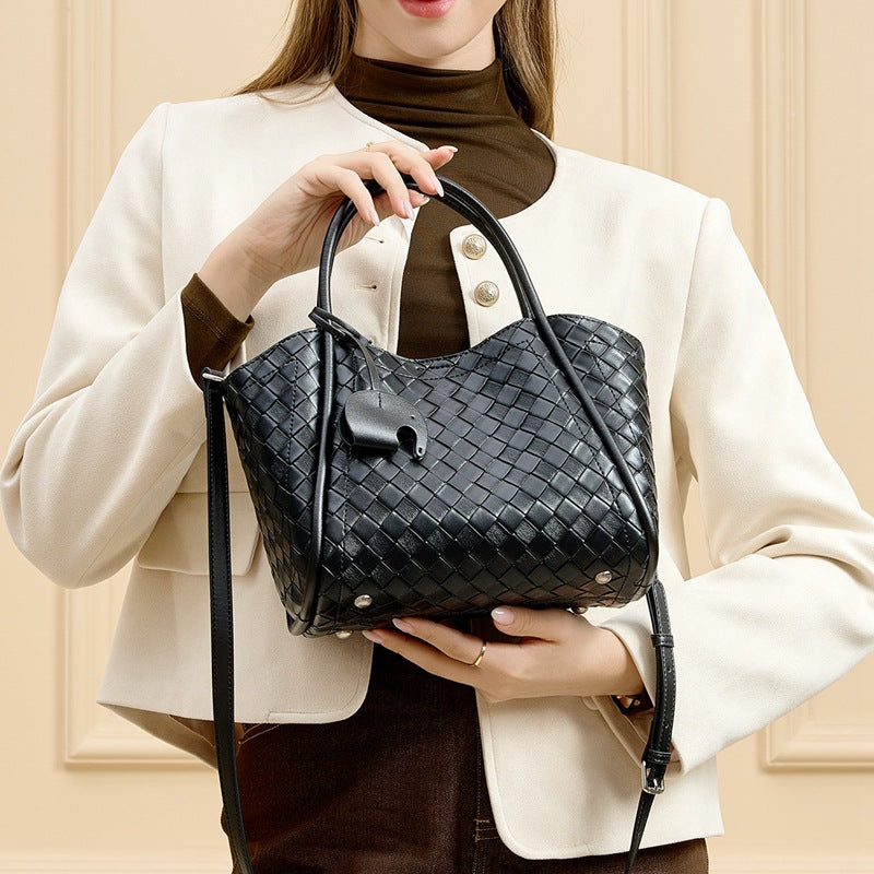 Woven Leather Basket Crossbody Bag