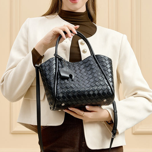Woven Leather Basket Crossbody Bag