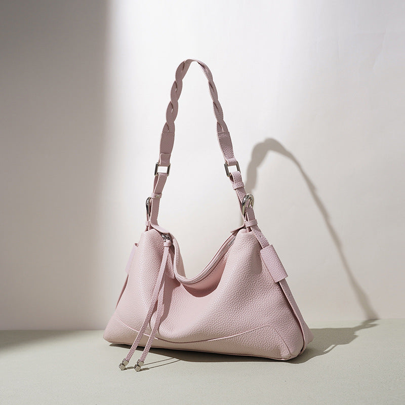 Pebbled Top-Grain Leather Woven-Strap Tote