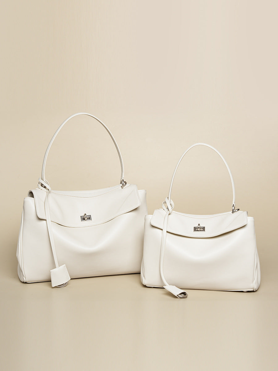 Leather ring-detail shoulder tote — detail view