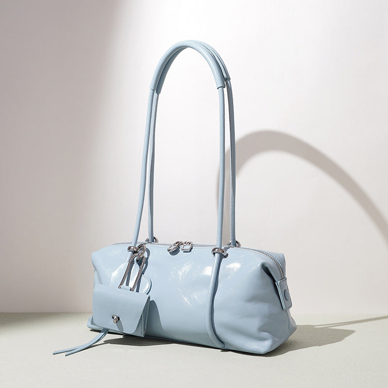 Leather Zip-Top Baguette Bag