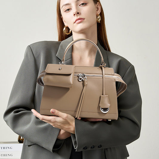 Structured Leather Flap Top-Handle Bag