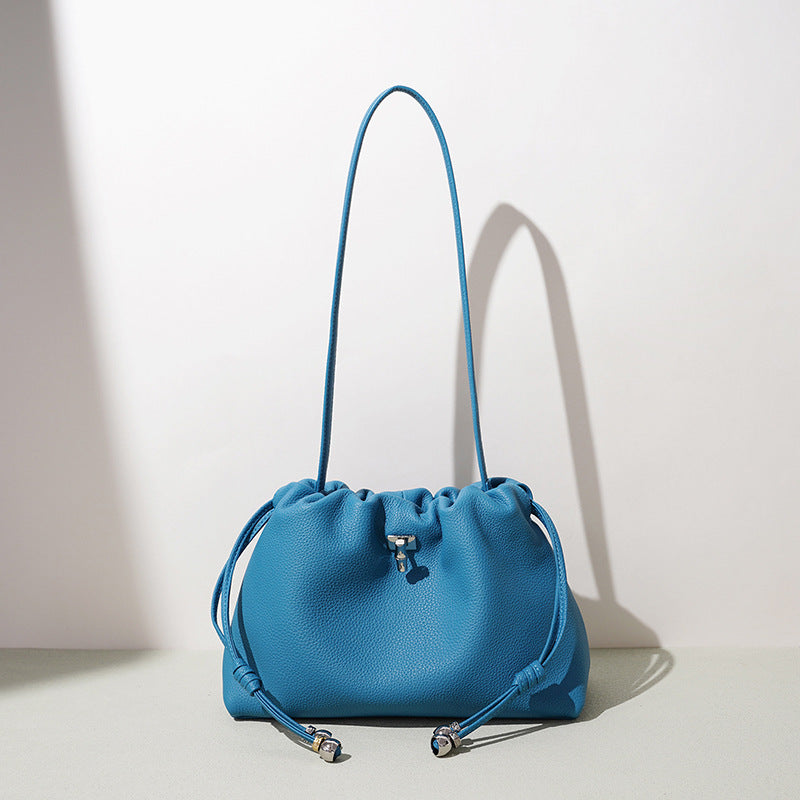 Gathered Top-Grain Leather Cloud Bag
