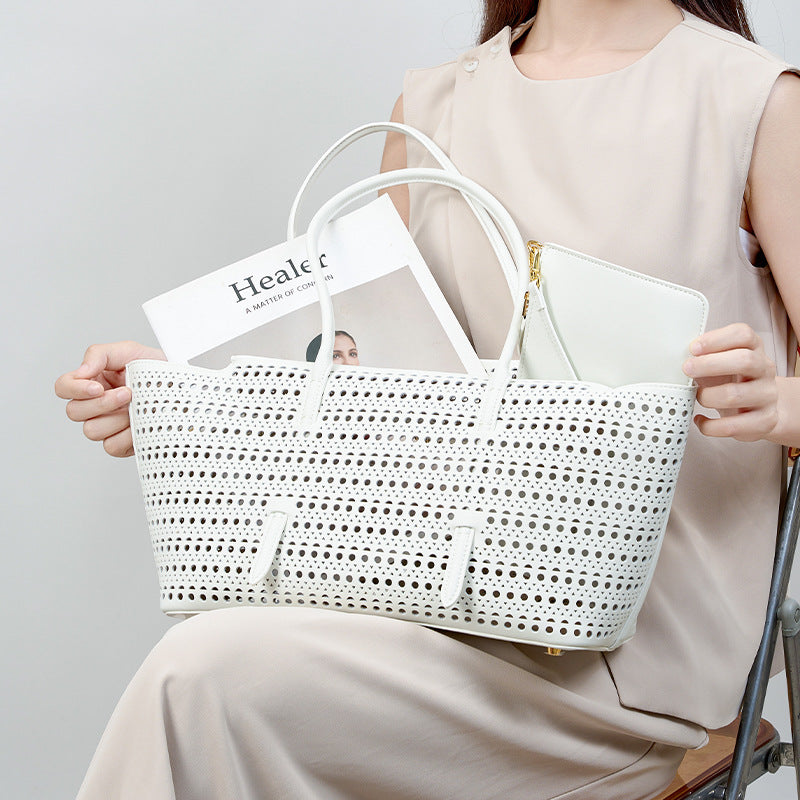 Openwork Leather Work Tote