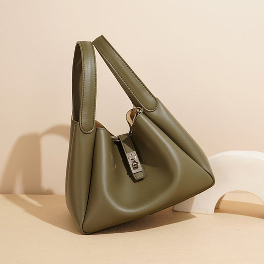 Compact Leather Basket Bucket Crossbody Bag