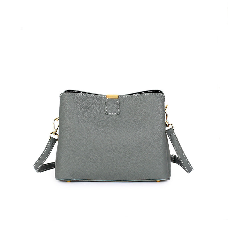 Leather crossbody bucket bag — detail view
