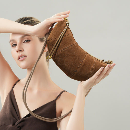 Suede Cowhide Crescent Crossbody
