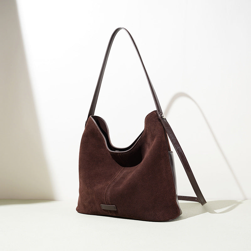 Suede Leather Commuter Bucket Bag