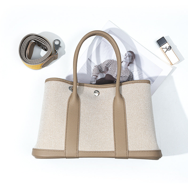 Canvas and leather structured tote — detail view