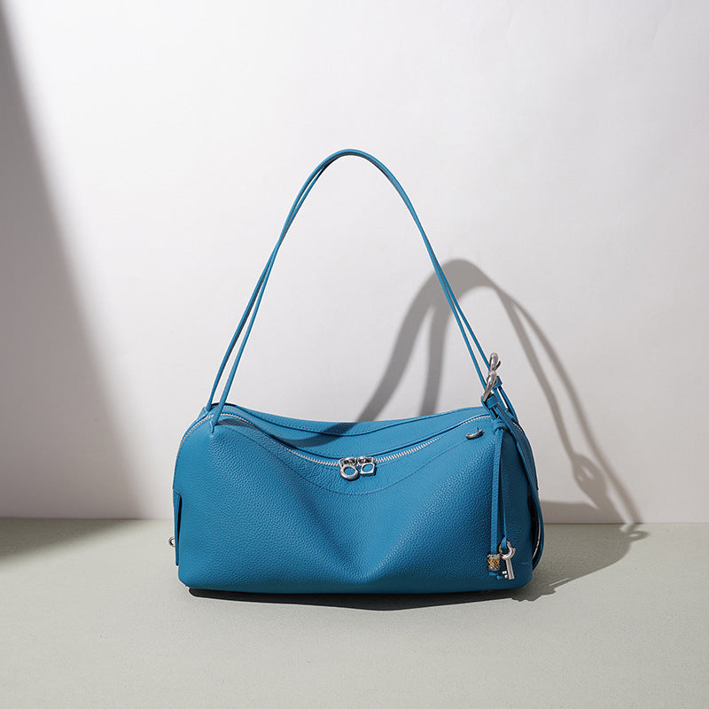 Top-Grain Leather Lunchbox Shoulder Bag