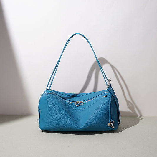 Top-Grain Leather Lunchbox Shoulder Bag