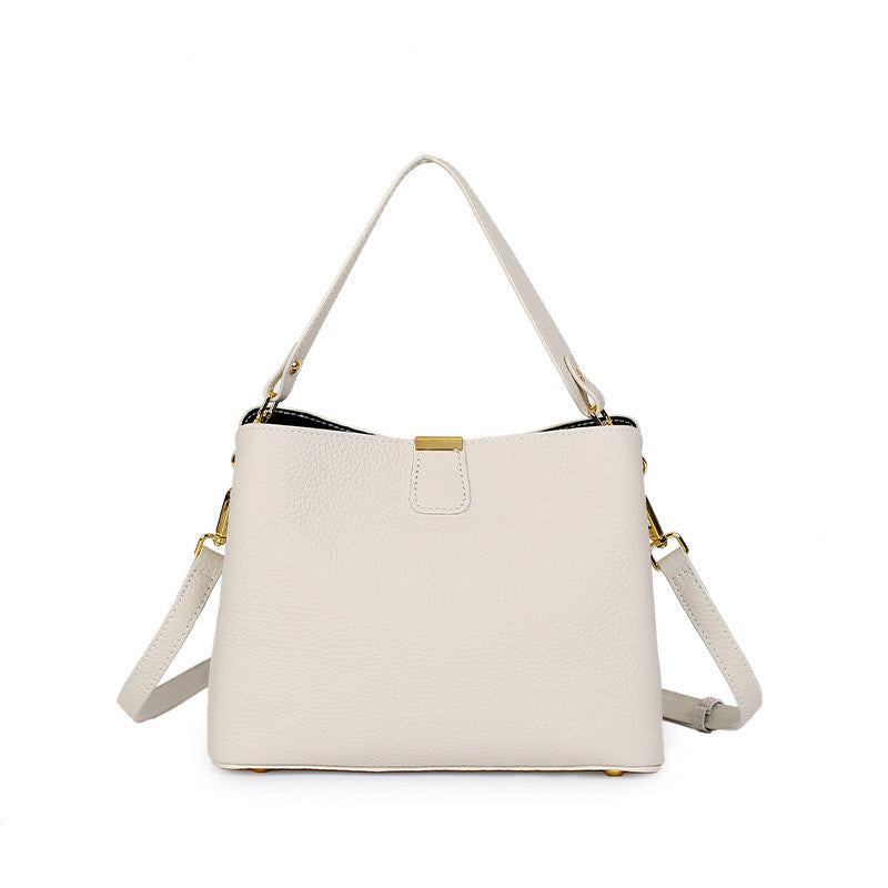 Leather crossbody bucket bag — detail view