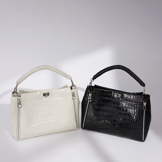 Croc-Embossed Leather Bucket Bag