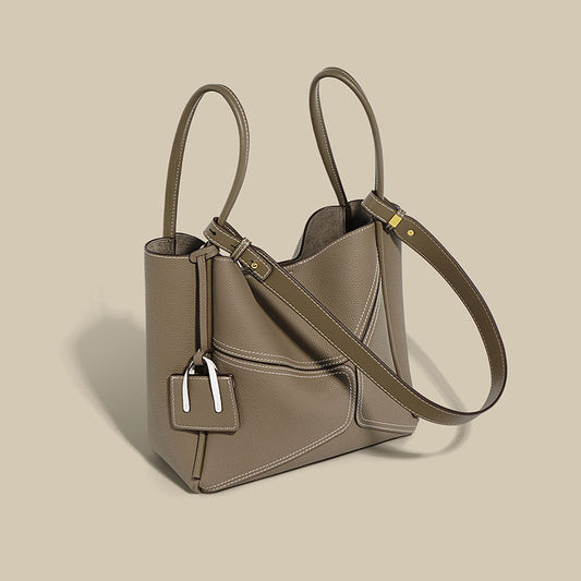 Large Top-Grain Leather Geometric Tote