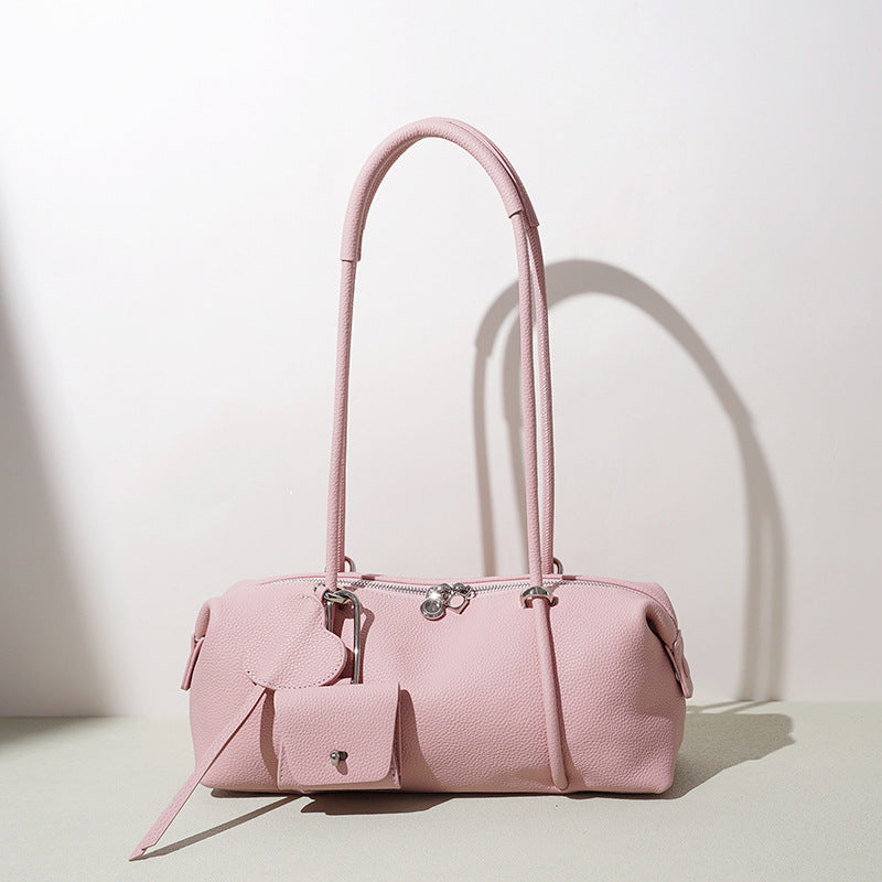 Large Leather Boston Baguette Bag