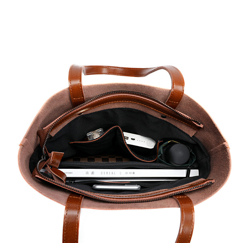 Waxed leather tall shopper tote — detail view