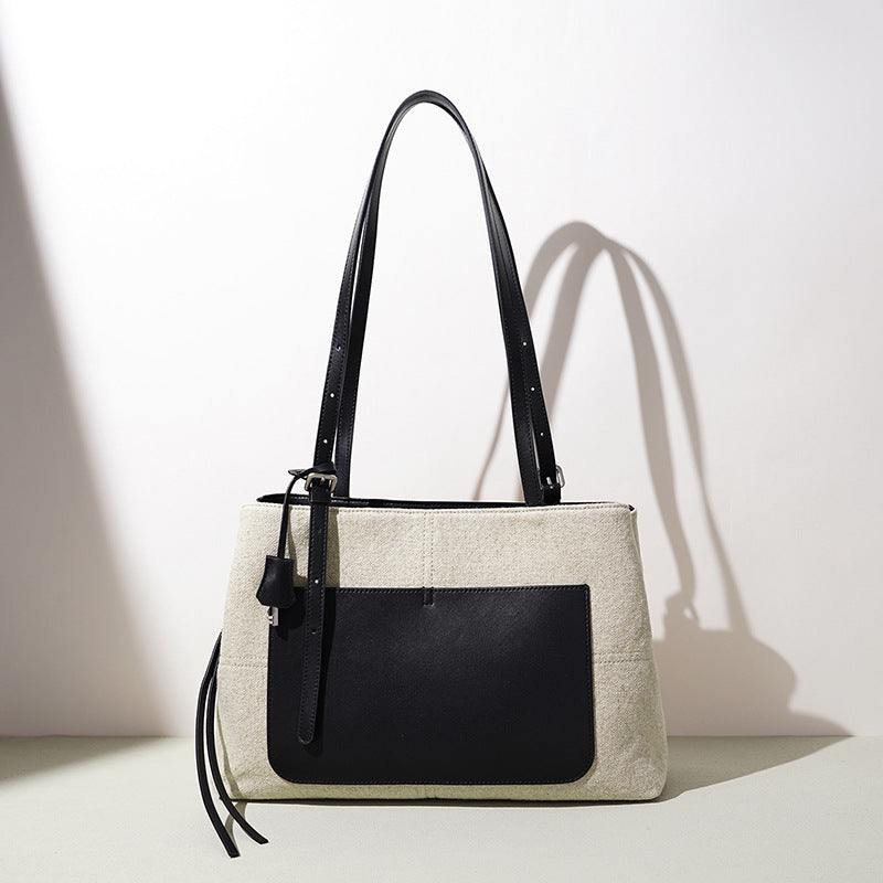 Cotton-Linen and Leather Commuter Tote