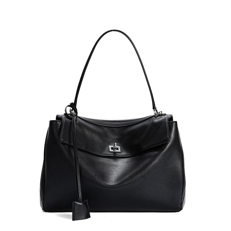 Leather ring-detail shoulder tote — detail view