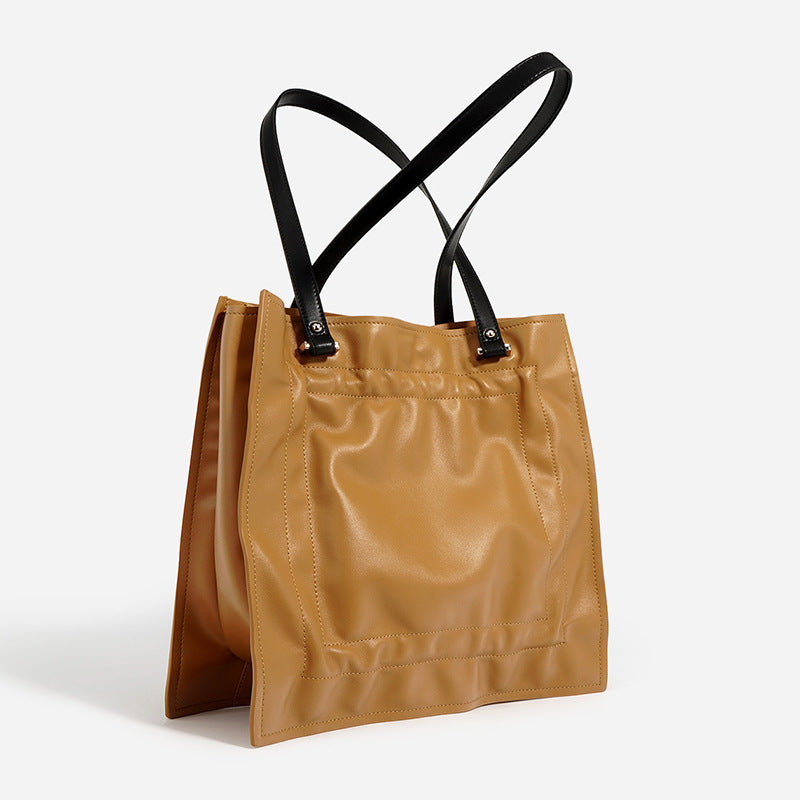 Pleated Leather Shopper Tote