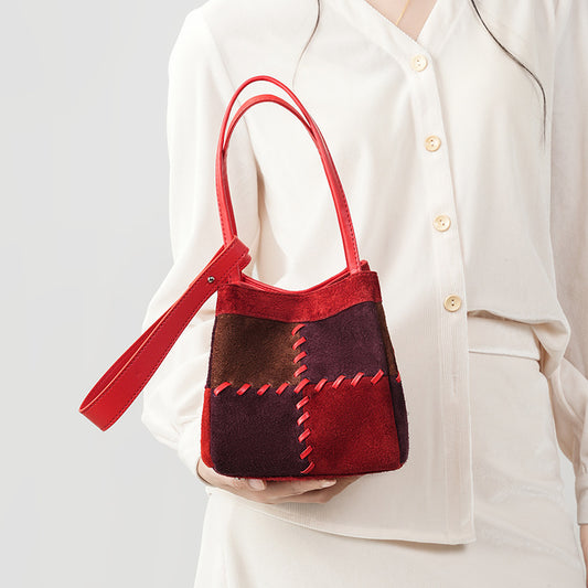 Colorblock Suede Woven Bucket Bag